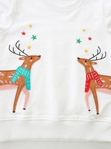 Sweat-shirt Noël en coton pour fille avec broderie renne et étoiles colorées
