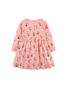 Robe de Noël rose à manches longues pour filles avec motifs lapins et étoiles