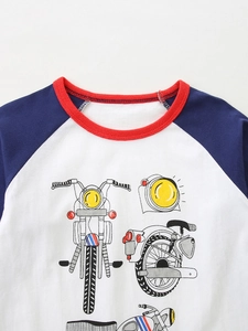 Maglia bambino a maniche lunghe raglan con stampa vintage di scooter e moto