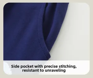 Detailed close-up of side pocket stitching and premium cotton fabric on navy sports pants
