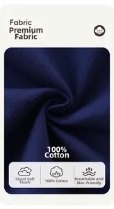 Detailed close-up of 100% cotton dark blue knitted fabric with soft breathable texture
