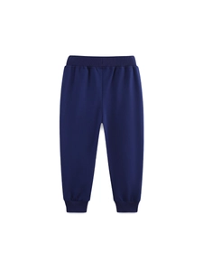 Classic dark blue joggers for boys featuring an elastic waist and ribbed leg cuffs