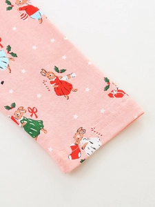 Robe de Noël rose pour filles avec motifs lapins et détails de couture aux poignets