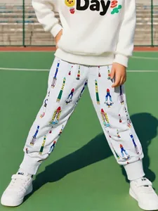 Pantalon de Jogging Casual en Coton pour Garçons Imprimé Fusée Dessin Animé Taille Élastique avec Cordon de Serrage pour Automne Hiver