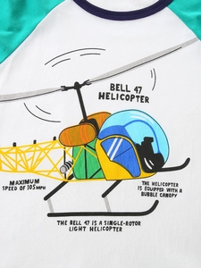 T-shirt garcon a manches raglan avec impression de dessin anime d'helicoptere Bell 47