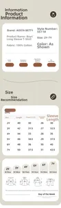 Detailed size chart for boys' long-sleeved t-shirt with measurements and washing guide