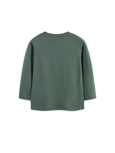 Deep green long sleeve crew neck t-shirt for boys in soft knitted cotton fabric