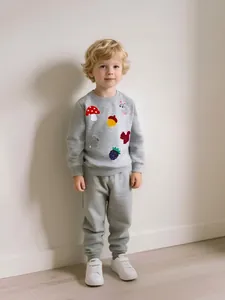Sweat-shirt en Coton avec Broderie d'Animaux de la Forêt pour Enfants Pullover à Manches Longues et Col Rond Mode Automne