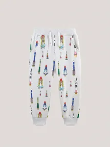 Pantalon de jogging gris pour enfants avec motifs de fusées et espace colorés