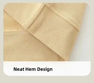 Close-up of ribbed hem design and neat stitching on khaki boys cotton sweatshirt