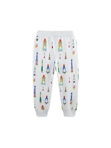 Pantalon de jogging gris pour enfants avec imprimé fusées spatiales et taille élastique
