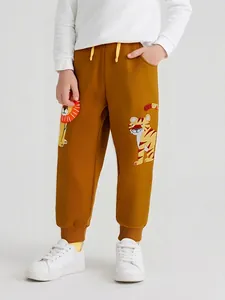 Boys Cotton Sports Jogger Pants Cartoon Lion Tiger Embroidery Casual Autumn Sweatpants Elastic Waist Trousers For Toddler
