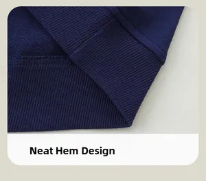 Detailed close-up of ribbed hem and French Terry fabric on navy blue kids sweatshirt