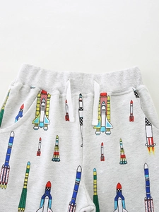 Pantalon de jogging gris clair pour enfants avec imprimé fusée et taille à cordon
