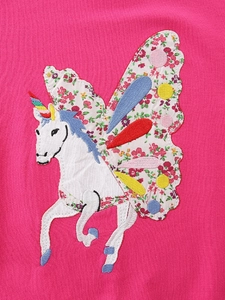 Girls long sleeve sweatshirt in rose red with rainbow unicorn floral embroidery