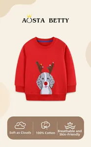 Detail of red cotton kids sweatshirt showing 100% cotton fabric and breathable texture