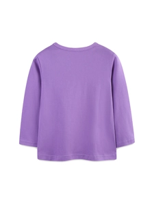 Girls Cotton Long Sleeve T-Shirt Purple Pasta Cartoon Printed Round Neck Top For Kids Autumn Casual Clothing
