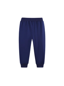 Dark blue boys knitted joggers with ribbed waist and cuffs in a minimalist sporty style