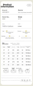 Detailed size guide and fabric specifications for girls' cotton sweatshirt