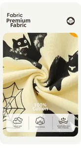 Close-up of 100% cotton fabric with black bat and spider web Halloween prints