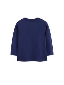 T-shirt manches longues bleu marine pour garçons avec col rond classique, vue de dos