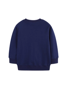 Navy blue long sleeve crewneck sweatshirt for boys with ribbed cuffs and cotton fabric