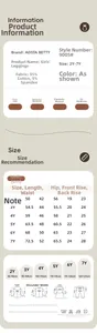 Tableau des tailles pour leggings unis fille avec mesures pour les âges de 2Y à 7Y