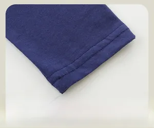 Detail view of smooth double-needle stitching on navy blue long-sleeved shirt cuff