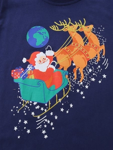 T-shirt manches longues garçon bleu marine avec motif Père Noël et rennes de Noël