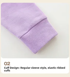 Detailed close-up of lavender purple ribbed elastic cuffs on girls cotton sweatshirt