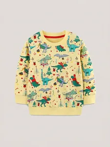 Boys Christmas Dinosaur Printed Cotton Sweatshirt Casual Long Sleeve Pullover Holiday Ribbed Cuffs Tops For Children