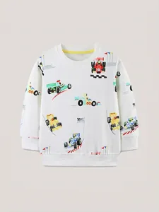 Langärmeliges Jungen-Sweatshirt mit bunten Allover-Cartoon-Rennwagen-Prints aus Baumwolle