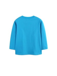 Bright blue long-sleeve cotton T-shirt for boys featuring a classic crew neck and back view