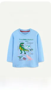 Close-up of boys dinosaur printed t-shirt with educational Tyrannosaurus Rex graphic