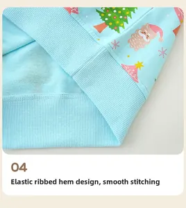 Detail of elastic ribbed hem and precise stitching on kids Christmas sweatshirt