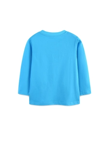 Classic sky blue long sleeve cotton T-shirt for boys with ribbed crew neck and plain finish