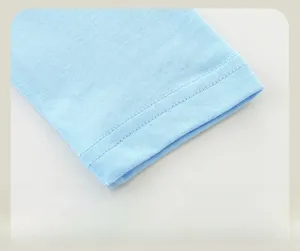 Close-up of light blue knitted sleeve with fine texture and durable stitching