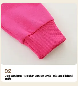 Close-up of elastic ribbed cuffs on a rose red girls' cotton knitted sweatshirt