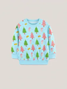 Kids Girls 100% Cotton Christmas Print Sweatshirt Long Sleeve Round Neck Pullover Holiday Graphic Toddler Winter Top