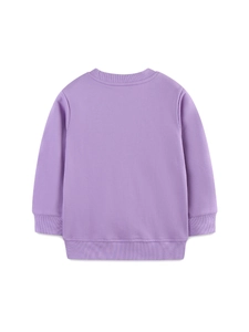 Girl's purple cotton sweatshirt with long sleeves and ribbed crew neck in minimalist style