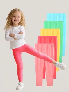 Leggings en Coton de Couleur Unie pour Filles Pantalons Ajustés à Taille Haute Élastique pour Fillettes Décontracté Confortable