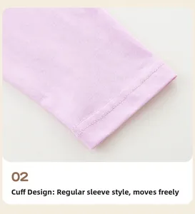 Détail du poignet en tricot lilas pour fille avec coutures plates et tissu coton