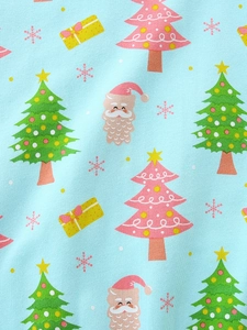 Kids Christmas sweatshirt in light blue cotton with Santa and tree festive prints