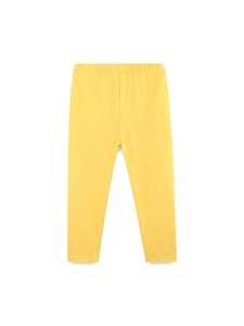 Leggings slim jaune vif pour filles avec taille élastique sur fond blanc