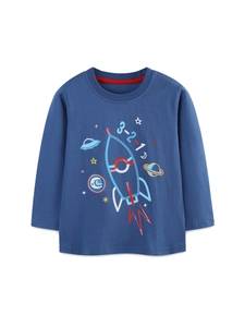 Jungen Baumwolle Langarm T-Shirt Weltraum Rakete Bedruckt Rundhals Pullover Top Für Kinder Herbst Casual Wear