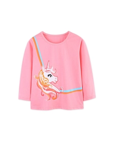 T-Shirt à Manches Longues en Coton pour Filles Automne Dessin Animé Licorne Arc-en-ciel Imprimé Sweat à Col Rond Tops