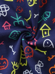 Robe de princesse Halloween pour filles en tissu bleu marine avec motifs de dessins animés
