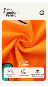 Macro detail of breathable 100% cotton fabric in bright orange for kid's dinosaur t-shirt