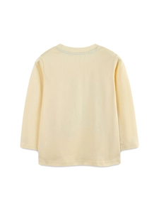 Light yellow long-sleeve cotton T-shirt for boys with a minimalist back view flat lay