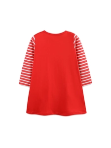 Abito natalizio per bambina rosso con maniche a righe e silhouette svasata a linea A